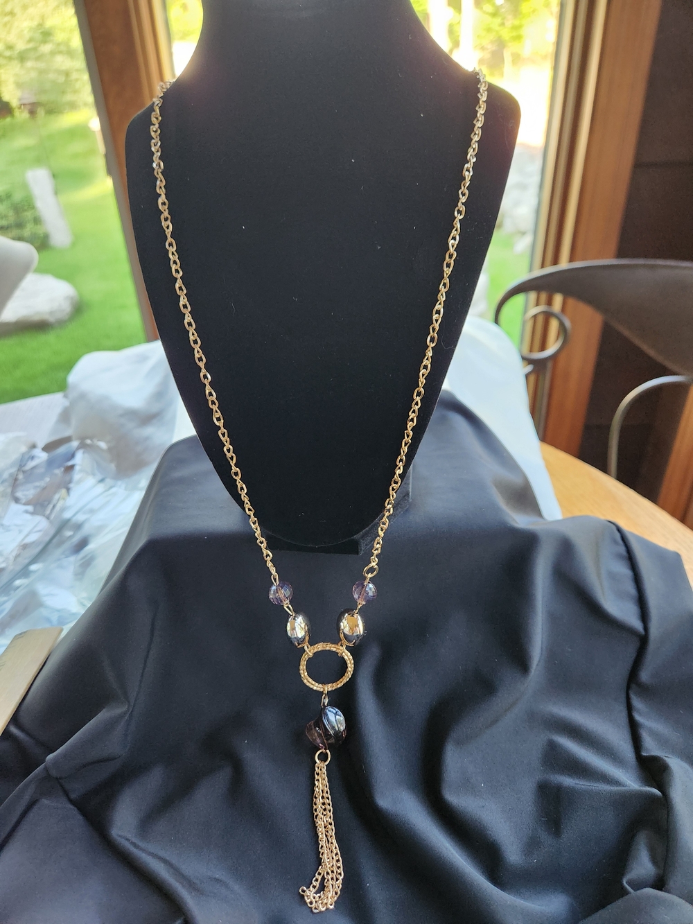 🔥Gold-Tone Long Tassel Necklace with Purple Beads